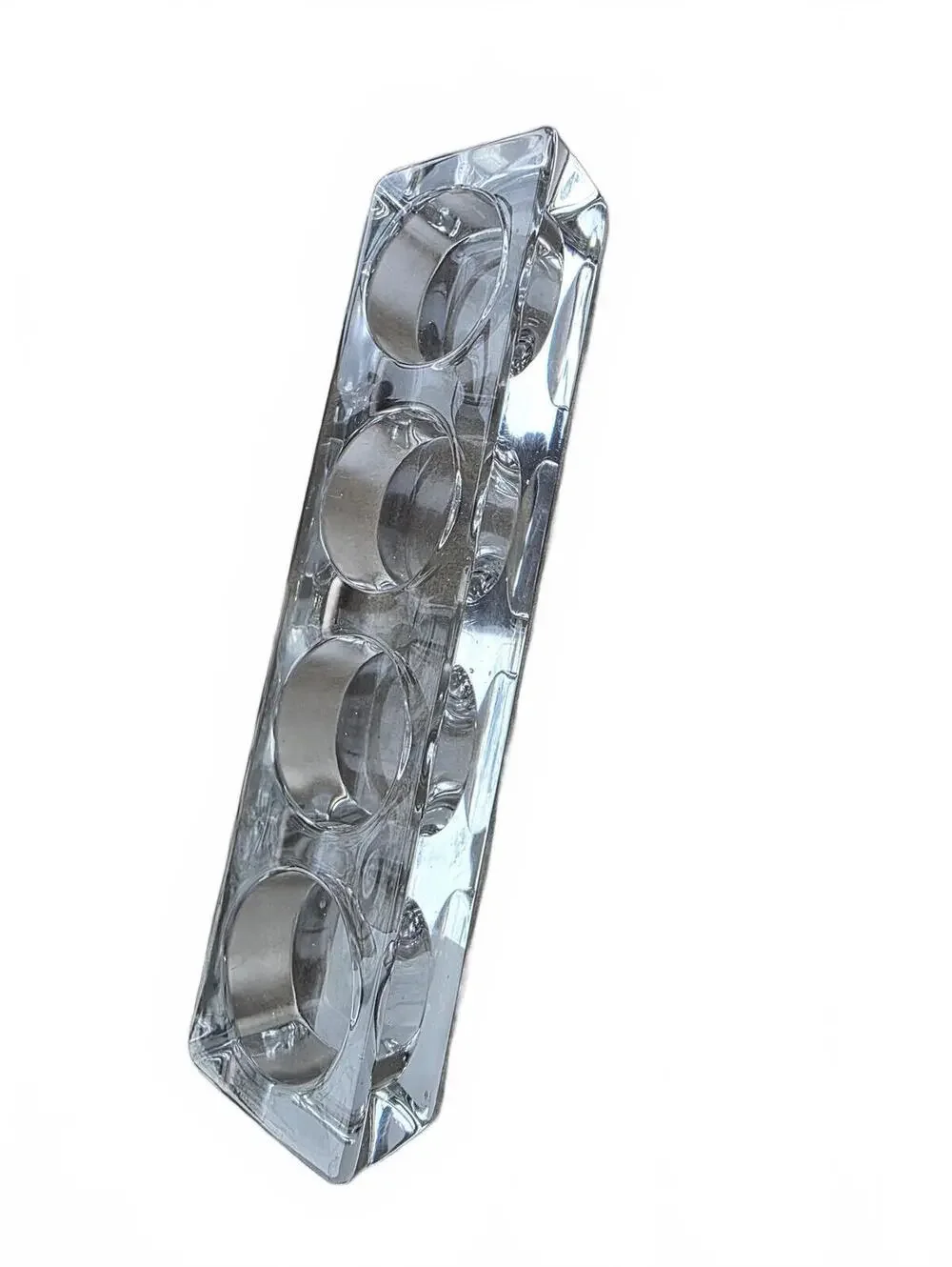 Set of 2 Heavy Clear Glass Block Tealight Candle Holders Modern Centerpiece Tray